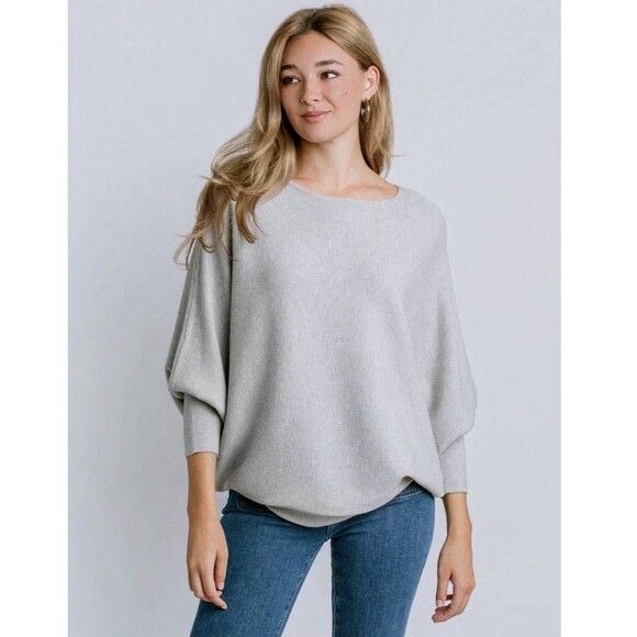 kerisma Sweaters - Kerisma Knits Top S/M Light Grey Batwing Dolman Sleeve Boat Neck Cape Sweater